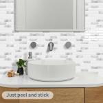 DEWOO Kitchen Backsplash Self Adhesive Wall 3D Marble Tiles Peel and Stick Bathroom, Grey (10-Sheet, 12"×12")