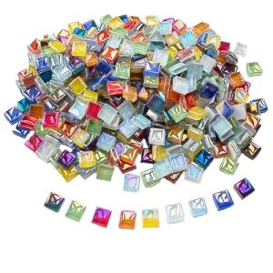 550pcs Mosaic Tiles for Crafts Bulk, 1.1LB Mixed Colors Iridescent Crystal Stained Mosaic Glass Pieces for Mosaic Projects