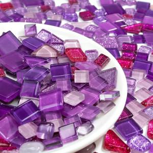LATIIZ Glass Mosaic Tiles Crafts: Pre-Cut Waterproof Purple 300 Pieces for DIY Outdoor Home & Garden Art Projects - Decor Patio Stepping Stones Kits - Mother Gifts & Family Bonding Activities