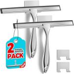 ALFLOD 2PACK Shower Squeegee for Glass Doors, Squeegee for Shower Glass，All-Purpose Tile Walls, Bathroom, Window, Glass and Car Windshield, Mirrors and Kitchen-Stainless Steel, 10 Inches, Silver