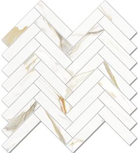 Vamos Tile Herringbone Peel and Stick Backsplash Tile - 10 Sheets Calacatta Gold PVC Self Adhesive Tiles Stick on Wall Tile for Kitchen, Bathroom and Fireplace