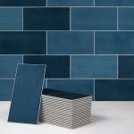 SUNWINGS 100-Sheet Subway Peel and Stick Backsplash Tile, 6" x 3" Blue Mixed Stone Composite Handmade Looks Self Adhesive Waterproof Wall Tile, Stick on Tiles for Kitchen Bathroom Shower Fireplace