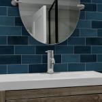 SUNWINGS 100-Sheet Subway Peel and Stick Backsplash Tile, 6" x 3" Blue Mixed Stone Composite Handmade Looks Self Adhesive Waterproof Wall Tile, Stick on Tiles for Kitchen Bathroom Shower Fireplace