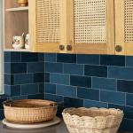 SUNWINGS 100-Sheet Subway Peel and Stick Backsplash Tile, 6" x 3" Blue Mixed Stone Composite Handmade Looks Self Adhesive Waterproof Wall Tile, Stick on Tiles for Kitchen Bathroom Shower Fireplace