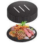 LOPYXBR 6 PCS Round Slate Cheese Board 8 Inch Slate Tile Black Charcuterie Board Slate Stone Sushi Plate Display Chalkboard with Soapstone Chalk for Party, Gift, Appetizer, Meat