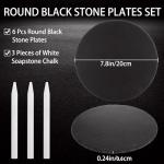LOPYXBR 6 PCS Round Slate Cheese Board 8 Inch Slate Tile Black Charcuterie Board Slate Stone Sushi Plate Display Chalkboard with Soapstone Chalk for Party, Gift, Appetizer, Meat