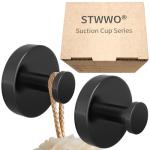 Suction Cup Hooks for Shower, Bathroom, Hanging Towels, Robe, Loofah, Mounting on Glass Shower Doors, Tile, Mirrors, Black, Rubber Suction Cup, 2 Pack