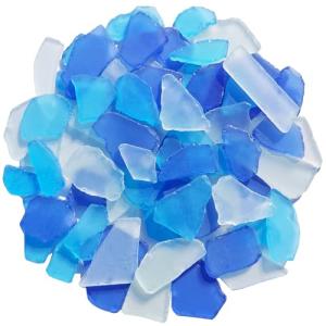 QYGL Sea Glass for Crafts - 14oz Frosted Seaglass Pieces - Vase Filler and Aquarium Ornament, DIY Craft Supplies for Art, Beach Weddings, and Home Decor (Cobalt Blue, Aquamarine, White)