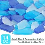 QYGL Sea Glass for Crafts - 14oz Frosted Seaglass Pieces - Vase Filler and Aquarium Ornament, DIY Craft Supplies for Art, Beach Weddings, and Home Decor (Cobalt Blue, Aquamarine, White)