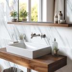 Peel and Stick Backsplash Tiles, 10pcs 12"x12" White Marble Wall Tiles, PVC Self Adhesive Wall Panels, Stick on Backsplash for Kitchen, Shower, Bathroom, Living Room