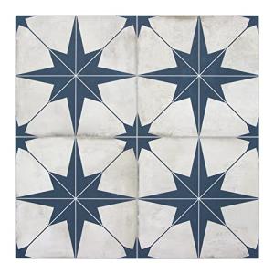 The Tiles Plaza Encaustic Peel and Stick Backsplash, Blue Star Patterned Stick on Tile, Stone Composite Self-Adhesive Wall Tile Sticker for Kitchen Bathroom Fireplace Stairs, 10 Sheets