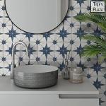 The Tiles Plaza Encaustic Peel and Stick Backsplash, Blue Star Patterned Stick on Tile, Stone Composite Self-Adhesive Wall Tile Sticker for Kitchen Bathroom Fireplace Stairs, 10 Sheets