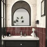 Alwayspon 10 Sheets 12" x12'' Retro Red 3D Vinyl Backsplash Tiles, Self-Adhesive Peel and Stick Wall Tile Stickers Stick on Subway Tiles for Kitchen Bathroom Wall