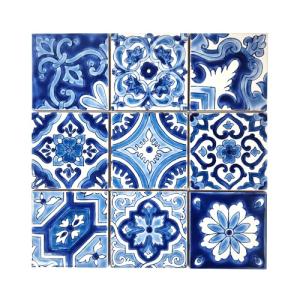 DYARI Set of 9 Decorative Ceramic Tiles – Hand Painted Indoor & Outdoor – Artisan Top Kitchen – Mediterranean Decorative 4x4 / One Tile Durable Colorful (Blue, 9 Tiles (1 Sq Ft))