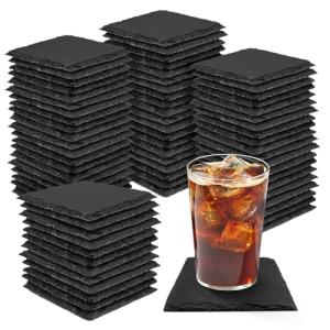 68 Pieces Slate Coasters, Dhfsleo Size 4 x 4 inch Black Coasters Stone Coaster Set, Square，Perfect for use in Your Home, Office, Kitchen,bar,Christmas or Anywhere.