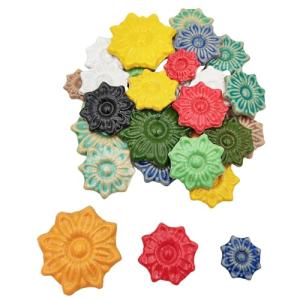 1.1LB Random Ceramic Mosaic Tiles for DIY Crafts,3 Sized Mosaic Pieces for Plates Flowerpots Making Supplies Home and Outdoor Decoration (Mix Color, Flower)