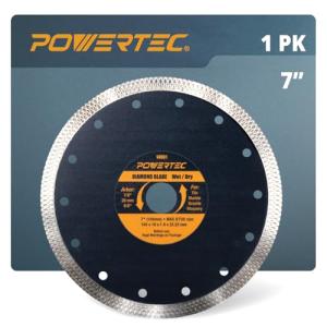 POWERTEC Diamond Saw Blades 7 Inch, Tile Saw Blade Wet, Concrete Blade for Circular Saws, Super Thin Turbo Mesh Rim Blades Cutting Porcelain, Granite & Ceramic Tile, Masonry, Brick and Marble - 14001V
