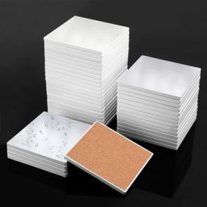 GNIEMCKIN 50 Pack 4x4 Inch Sublimation Ceramic Coasters with Cork Backing Pads, White Square Glazed Ceramic Coasters for DIY Crafts, Sublimation, Mosaics