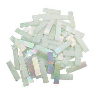 1.57" x 0.4" Rectangular Iridescent Stained Glass Strip, 7oz Glass Mosaic Tiles for DIY Crafts,Plates,Picture Frames,Flower Pots,Handmade Jewelry and More Mosaic Decorative (Iridescent White)
