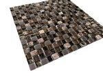 Tenedos Dark Emperador Marble & Brown Frosted Glass Square Mosaic Tile – Elegant Wall décor for Kitchen backsplashes and Bathroom Walls, 1 Sheet