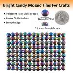 Wq Warmqing Iridescent Glass Mosaic Tiles for Crafts, 200g Round Mosaic Glass Pieces,DIY Mosaic Making Supplies for Beginners