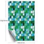 Emerald Frosted Window Film Window Privacy Film,Geometric Mosaic Squares with Soft Aquatic Color Scheme Checkered Tile Pattern Privacy Door Privacy Window, Blue Sea Green 24 x 36 inches