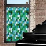 Emerald Frosted Window Film Window Privacy Film,Geometric Mosaic Squares with Soft Aquatic Color Scheme Checkered Tile Pattern Privacy Door Privacy Window, Blue Sea Green 24 x 36 inches