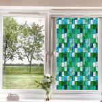 Emerald Frosted Window Film Window Privacy Film,Geometric Mosaic Squares with Soft Aquatic Color Scheme Checkered Tile Pattern Privacy Door Privacy Window, Blue Sea Green 24 x 36 inches
