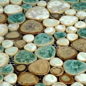 Hominter Pebble Porcelain Mosaic Glossy Mixed Aqua, Cream & Coffee Glazed Ceramic Tile for Bathroom, Shower Floor, Accent Wall, Spa Decor (5 Square Feet)