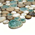Hominter Pebble Porcelain Mosaic Glossy Mixed Aqua, Cream & Coffee Glazed Ceramic Tile for Bathroom, Shower Floor, Accent Wall, Spa Decor (5 Square Feet)