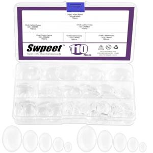 Swpeet 110Pcs 5 Sizes Oval Transparent Glass Dome Cabochons Tiles Assortment Kit, Clear Glass Cabochons Tiles for Photo Pendant Necklace Jewelry Making Craft