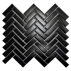 Tenedos Black Porcelain Herringbone Matte Finish Mosaic 1x3 inch Wall Tile Backsplash for Bathroom Shower, Kitchen, Fireplace, on 12x12 Mesh for Easy Installation (Box of 10 Sheets)