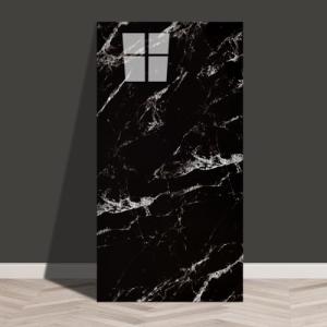 Haimin Wall Panels Peel and Stick 10 Pieces 23.6x11.8in (19.4 Sq. Ft. Coverage) Lightweight Backsplash Marble Look Tile (not Real Marble) Ideal for Kitchen Bathrooms Living Rooms Bedrooms (Black-JGH)