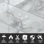 AULIGET 40-Piece Polished White Marble Peel and Stick Backsplash Wall Tiles, 3" x 12" PVC Faux Stone Stick on Tiles for Backsplash Kitchen, Bathroom, Laundry Room, Camper, Fireplace