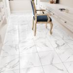 Wallercity White Marble Floor Tile Peel and Stick Bathroom Flooring Self Adhesive 18PCS Vinyl Floor Tiles Waterproof Flooring Sticky Tiles for Kitchen Bedroom Dinning Room Laminate Sheets 12''x12''