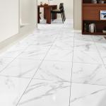 Wallercity White Marble Floor Tile Peel and Stick Bathroom Flooring Self Adhesive 18PCS Vinyl Floor Tiles Waterproof Flooring Sticky Tiles for Kitchen Bedroom Dinning Room Laminate Sheets 12''x12''