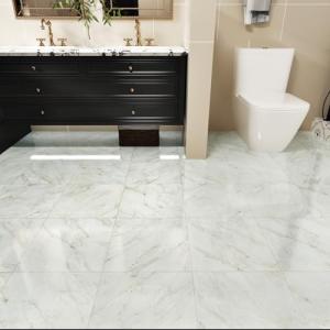 WESTICK 20 Pcs Bathroom Marble Floor Tiles Peel and Stick Waterproof 12" x 12" Self Adhesive Vinyl Flooring Peel and Stick Floor Tile Removable Vinyl Stick on Tile for Bedroom Kitchen Living Room