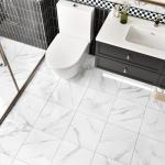 Wallercity White Marble Floor Tile Peel and Stick Bathroom Flooring Self Adhesive 18PCS Vinyl Floor Tiles Waterproof Flooring Sticky Tiles for Kitchen Bedroom Dinning Room Laminate Sheets 12''x12''