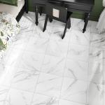 Wallercity White Marble Floor Tile Peel and Stick Bathroom Flooring Self Adhesive 18PCS Vinyl Floor Tiles Waterproof Flooring Sticky Tiles for Kitchen Bedroom Dinning Room Laminate Sheets 12''x12''