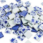 Yatinkim 1x1 Inch 121 Pcs Ceramic Mosaic Tiles for Craft Glazed Blue and White Square Porcelain Tiles Polished China Plate Mosaic Tile Art Crafts DIY Ceramic Pieces Home Decor
