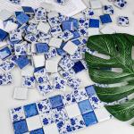Yatinkim 1x1 Inch 121 Pcs Ceramic Mosaic Tiles for Craft Glazed Blue and White Square Porcelain Tiles Polished China Plate Mosaic Tile Art Crafts DIY Ceramic Pieces Home Decor