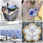 Yatinkim 1x1 Inch 121 Pcs Ceramic Mosaic Tiles for Craft Glazed Blue and White Square Porcelain Tiles Polished China Plate Mosaic Tile Art Crafts DIY Ceramic Pieces Home Decor