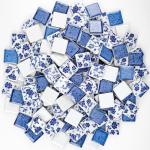 Yatinkim 1x1 Inch 121 Pcs Ceramic Mosaic Tiles for Craft Glazed Blue and White Square Porcelain Tiles Polished China Plate Mosaic Tile Art Crafts DIY Ceramic Pieces Home Decor