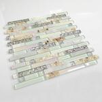 Beach Style Wall Tile Mosaic Kitchen Backsplash Tiles Green Bathroom Silver Glass Conch Stone White Marble Iridescent Mosaic Art Deco Sheets [Pack of 11PCS(12.4x11.8x0.31 Inches/Each)]