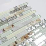 Beach Style Wall Tile Mosaic Kitchen Backsplash Tiles Green Bathroom Silver Glass Conch Stone White Marble Iridescent Mosaic Art Deco Sheets [Pack of 11PCS(12.4x11.8x0.31 Inches/Each)]