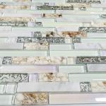 Beach Style Wall Tile Mosaic Kitchen Backsplash Tiles Green Bathroom Silver Glass Conch Stone White Marble Iridescent Mosaic Art Deco Sheets [Pack of 11PCS(12.4x11.8x0.31 Inches/Each)]