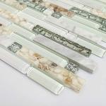 Beach Style Wall Tile Mosaic Kitchen Backsplash Tiles Green Bathroom Silver Glass Conch Stone White Marble Iridescent Mosaic Art Deco Sheets [Pack of 11PCS(12.4x11.8x0.31 Inches/Each)]