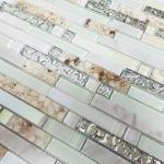 Beach Style Wall Tile Mosaic Kitchen Backsplash Tiles Green Bathroom Silver Glass Conch Stone White Marble Iridescent Mosaic Art Deco Sheets [Pack of 11PCS(12.4x11.8x0.31 Inches/Each)]