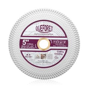 QUEFORET Diamond Cutting Grinding Disc 5 Inch (125mm) - Saw Blade for Cutting and Polishing Porcelain Ceramic Tile Marble Artificial Stone, with a 7/8 to 5/8 Inch Washer for Angle Grinder