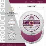 QUEFORET Diamond Cutting Grinding Disc 5 Inch (125mm) - Saw Blade for Cutting and Polishing Porcelain Ceramic Tile Marble Artificial Stone, with a 7/8 to 5/8 Inch Washer for Angle Grinder